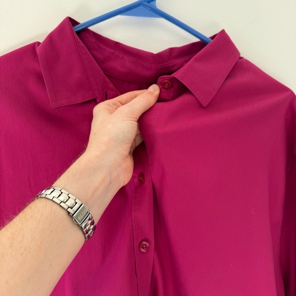 Chico’s Magenta Button-Down Blouse Size 3 (US 18) Long Sleeve Stretch - Picture 4 of 8